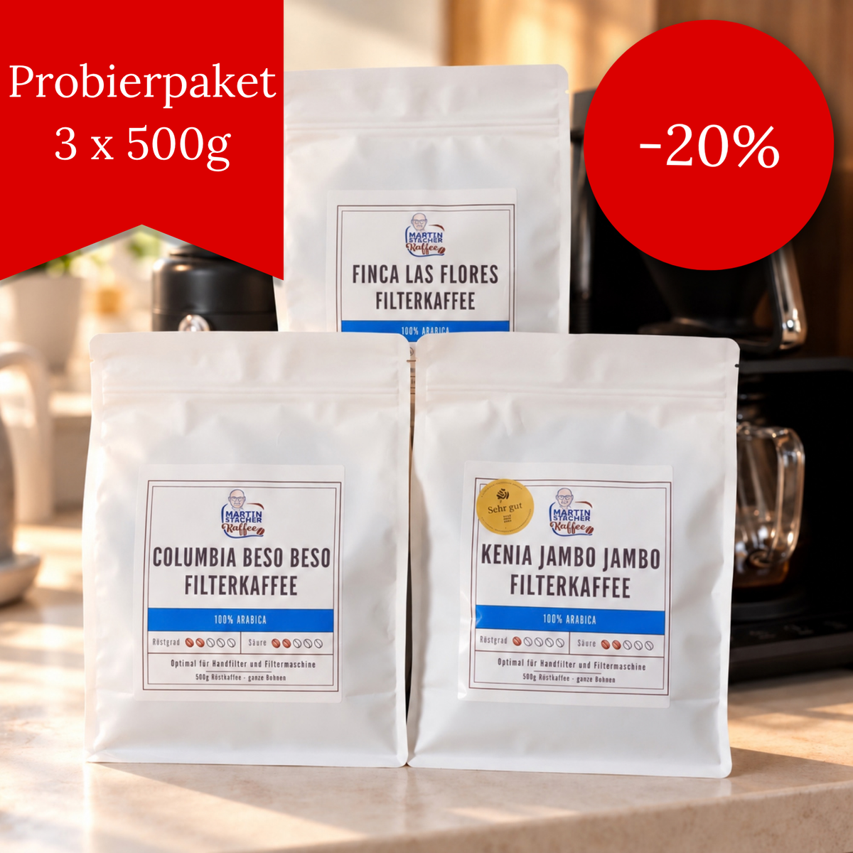 Filterkaffee Premium Probierpaket Kenia, Kolumbien & Nicaragua 3*500g = 1,5kg