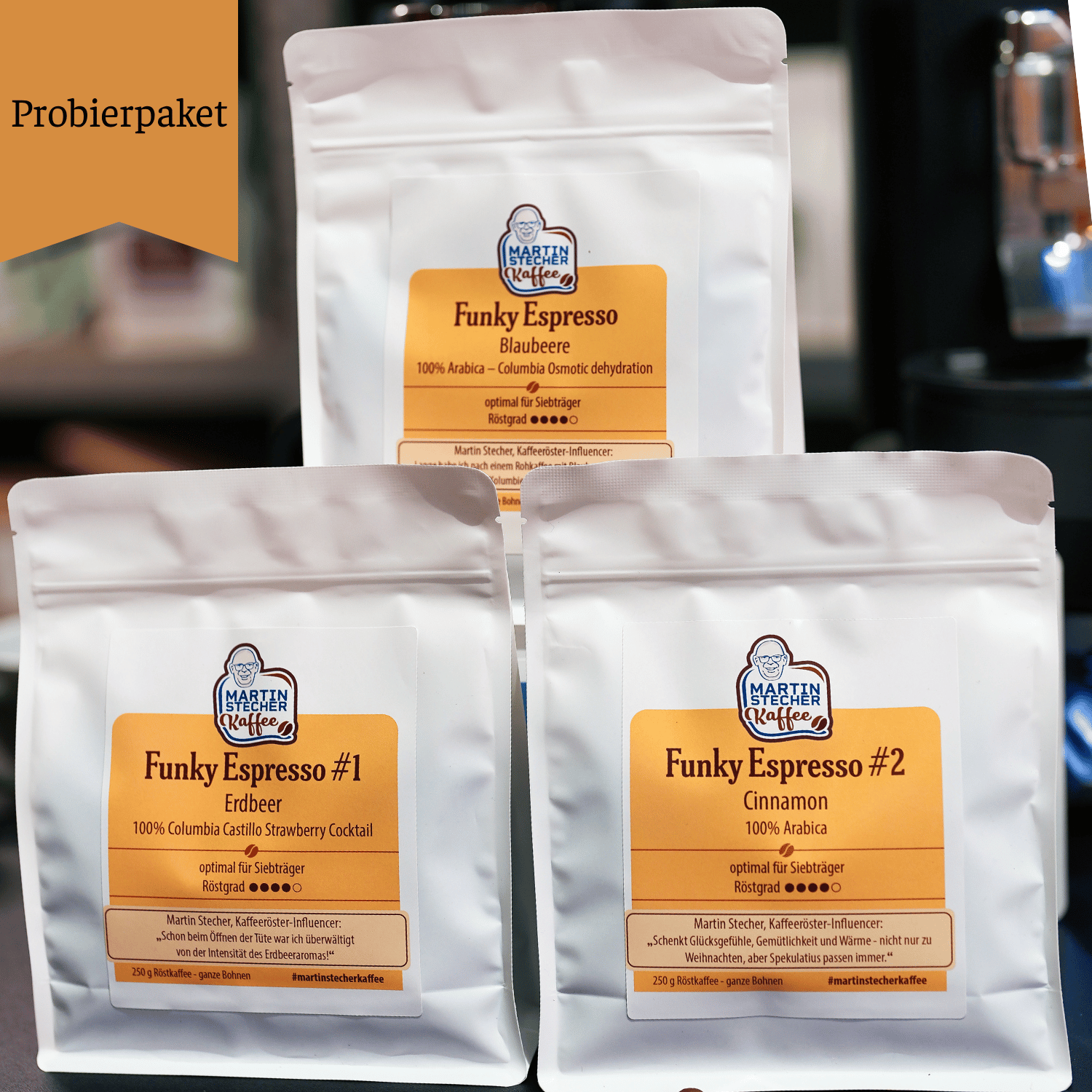 Funky Espresso Premium Tasting Paket Erdbeer, Blaubeer und Zimt